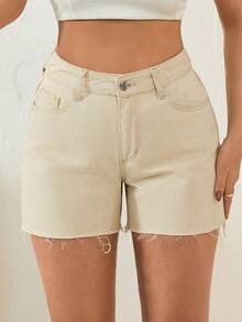 EURMUSE Women's Casual Everyday Pocketed Button Denim Shorts - White - View 5