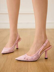 CUCCOO HITCHD 女士尖头搭扣设计时尚高跟鞋，适合日常穿着 - 粉色 - 查看 6