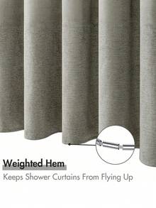 1pc Thick Waterproof Shower Curtain, Gray Faux Linen Shower Curtain With Metal Hooks - Thick, Quick Dry Fabric For Bathroom Privacy And Decor - Grey - View 5