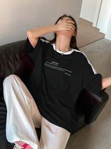 DAZY Women's Loose Drop Shoulder Short Sleeve T-Shirt With Slogan Print HEARTEN LIFE IS MEANT TO BE ENJOYED AND WE SHOULD MAKE THE MOST OF EVERY MOMENT AND CHERISH THE PEOPLE AND EXPERIENCES THAT BRING US JOY SEIZE THE DAY - Black - View 3