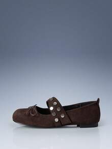 CUCCOO GRLICON Women's Bow Studded Flat Loafers - Rust Brown - View 2