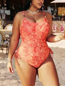 Swim Vcay Plus Size Women Sexy Minimalist All-Over Print One-Piece Swimsuit - Orange - View 1