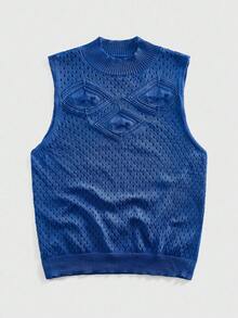 ROMWE MEN Street Life Men's Sleeveless Casual Hollow-Out Blue Knit Tank Top - Purple - View 9