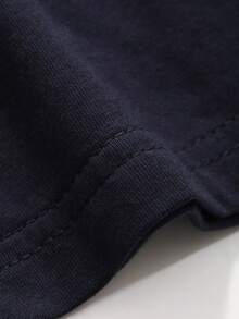 DAZY 宽松撞色圆领长袖长款T恤，女款，返校季 - 藏蓝色 - 查看 5