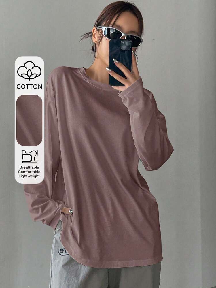 Women Plain Round Neck Loose Long Sleeve T-Shirt,Fall Clothes