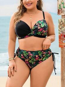 Swim Lushoire Plus Size Women's Lift Up Colorblock Beach Swimwear Set, Spring/Summer - Multicolor - View 5