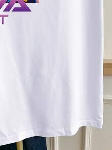 SHEIN 女士撞色卡通人物印花圆领短袖T恤 - 白色 - 查看 5