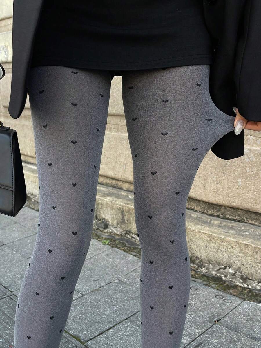 DAZY Women's Slim Fit Solid Color Leggings, Autumn/Winter - Grey - View 1