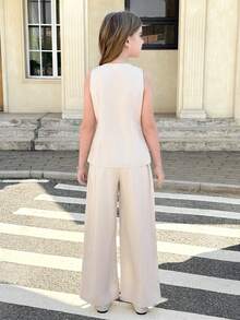 SHEIN Tween Girls Tank Top Co-Ords - Khaki - View 2