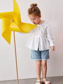 Maija Blouse à manches bouffantes avec décor papillon pour jeune fille - Blanc - Voir 5