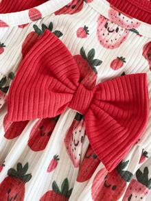 SHEIN 2件装女婴罗纹蝴蝶结吊带背心裙 - 紅色 - 查看 4