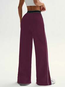 Dewbera Women's Loose Fit Straight Leg Sweatpants With Pockets, Waistband Contrast Stripe, High Elasticity, Suitable For Daily Casual Wear, Running, Yoga, Gym, Tennis, Golf, Autumn/Winter