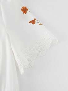 SHEIN LUNE 女士碎花荷叶边V领短袖休闲连衣裙 - 白色 - 查看 4