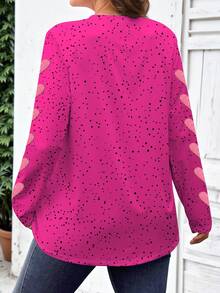 EMERY ROSE Plus Size Women Heart Pattern Print Round Neck Long Sleeve T-Shirt, Ladies Top Pink Long Sleeve Top - Multicolor - View 2