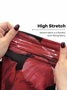 Olithes 女士红色碎花浪漫优雅性感无肩带两件套，包含上衣和半身裙；沙滩度假休闲套装；蝴蝶结抽绳设计，收腰显瘦，不规则下摆；露肩套装；生日装；情人节约会套装；派对套装；鱼尾裙两件套 - 黑色 - 查看 4