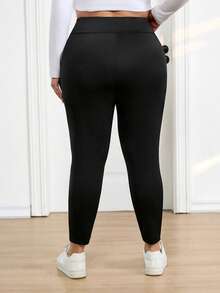 SHEIN CURVE+ Plus Size Women's Sequined High Elasticity Tight Leggings - Black - View 7