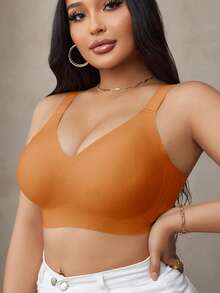 Áo ngực không gọng, không đường may, họa tiết sọc thạch, mềm mại, nâng đỡ, có đệm dành cho nữ cỡ lớn, 1 chiếc. - trái cam - Xem 5