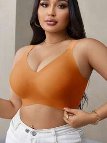 Áo ngực không gọng, không đường may, họa tiết sọc thạch, mềm mại, nâng đỡ, có đệm dành cho nữ cỡ lớn, 1 chiếc. - trái cam - Xem 7