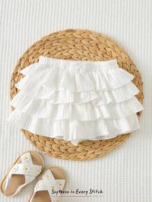 Cozy Pixies 女婴豹纹弹力腰荷叶边半身裙，百搭舒适 - 白色 - 查看 6