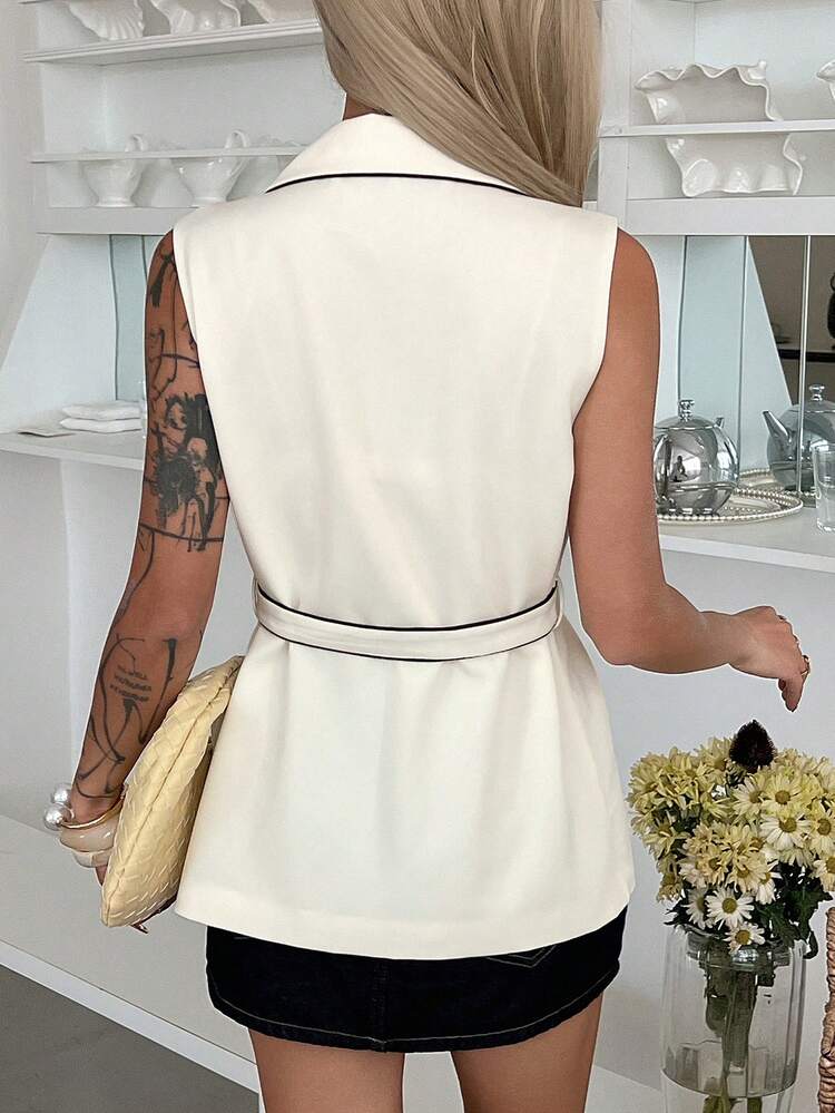 Women's Elegant Colorblock Patchwork Blazer Vest, Spring/Summer