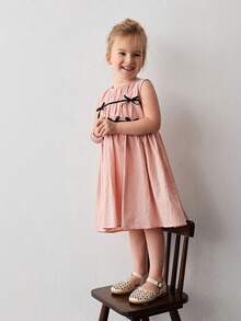 Maija Kids Đầm nhung không tay cổ tròn phối họa tiết dễ thương cho bé gái - Hồng - Xem 6