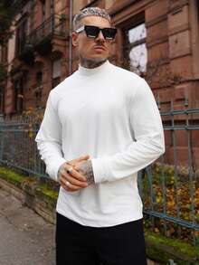 Artur Kramer Men's Fashionable Versatile Solid Color Slim Fit Turtleneck Long Sleeve T-Shirt, Suitable For Spring And Autumn Daily Commute - White - View 4