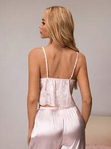 HautHeat Women's Sexy Front Tie Cropped Camisole Sleepwear Top - Pink - View 2