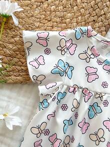 SHEIN Vintaside Kids 女婴幼儿/新生儿 0-3 岁休闲可爱甜美趣味荷叶边袖连衣裙，适合春夏日常穿着和外出活动 - 彩色 - 查看 5