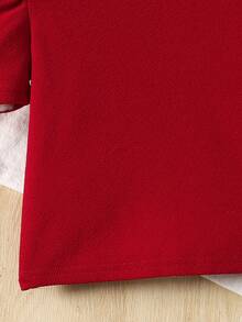 Young Girl Red Casual Daily Round Neck Gigot Sleeve Beaded Snug Fit T-Shirt - Red - View 5