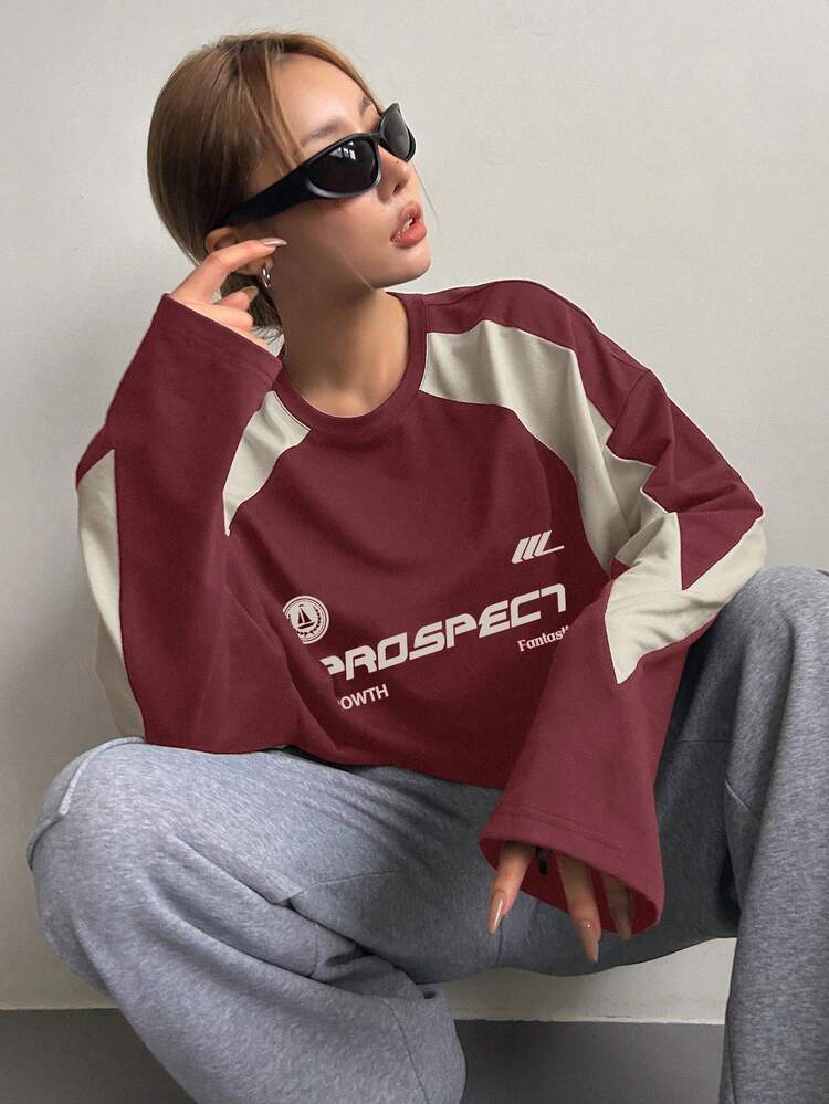 Women Spring/Summer Loose Casual Long Sleeve T-Shirt With Letter Print Long Sleeve WTH PROSPECT Fantastic Jersey,Fall Clothes,Back To School Clothes Graphic Tee