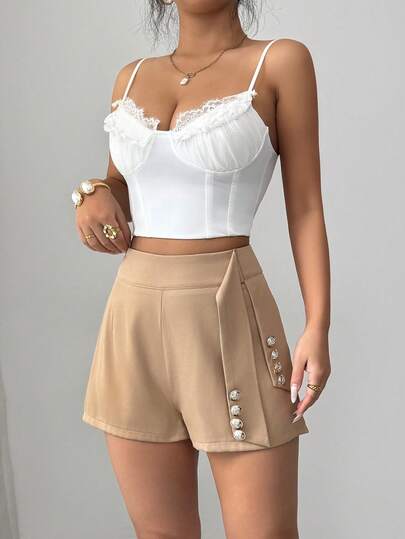 Elenzga Elegant Romantic Delicate Ribbon Decor Women Shorts