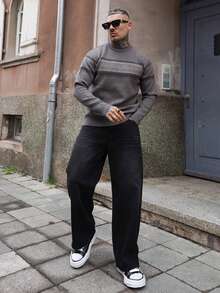 Artur Kramer 1 件美式休闲街头风格宽松男士牛仔裤，垃圾摇滚 - 黑色 - 查看 4