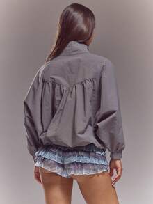 MUSERA 漏斗领蝙蝠袖褶皱外套 春夏可爱性感街头风夜装芭蕾舞裙 - 深灰色 - 查看 4