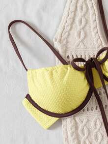 SHEIN Women's Contrast Trim Simple Swimwear Set - Multicolor - View 4