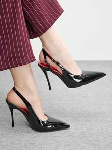 CUCCOO BIZCHIC Women's Black Patent Leather Pointed Toe Ankle Strap Stiletto High Heel Shoes, Versatile For Work And Commute - Black - View 4