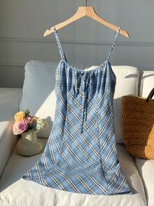 Comfortcana 夏季休闲红色格子迷你连衣裙 - 彩色 - 查看 4