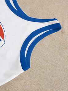 Rovax Top corto ajustado con estampado de letras y ribete de contraste, para uso casual y diario, estilo chic de calle, verano - Multicolor - Ver 5