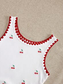 Resyla 樱桃图案刺绣女士背心，时尚贝壳蕾丝边短款吊带背心 - 彩色 - 查看 5