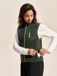 Exploreva Women's Stand Collar Zipper Front Casual Versatile Autumn/Winter Outdoor Vest Jacket - Green - View 3