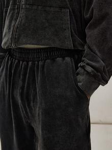 Musero Washed Baggy Cuff Ankle Woven Label Sweatpants Elasticated Waistband Bottoms Tracksuit Co Ord Bottoms Only Winter Essentials - Black - View 5