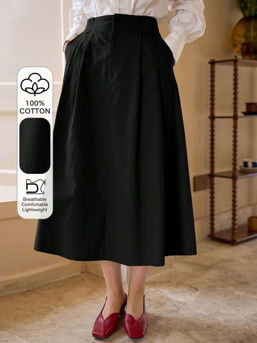 DAZY Plain Pocket Casual Black Skirt, Daily Wear - Black - View 1