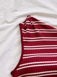 Soleia Blusa asimétrica con pliegues y rayas para mujer - Rojo y blanco - Ver 3