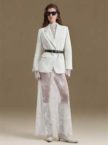 Ontre 2026春夏新款，适合5-15℃，可叠穿，现代都市风格，白色蕾丝面料，收腰修身剪裁，女士长裙，优雅百搭日常装，新款派对礼服，女士春夏连衣裙 - 白色 - 查看 2