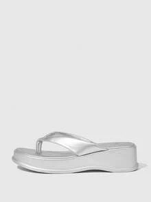 HighSole 厚底高跟人字拖女鞋 时尚新款夏季韩版夹趾凉鞋和拖鞋 - 銀色 - 查看 2