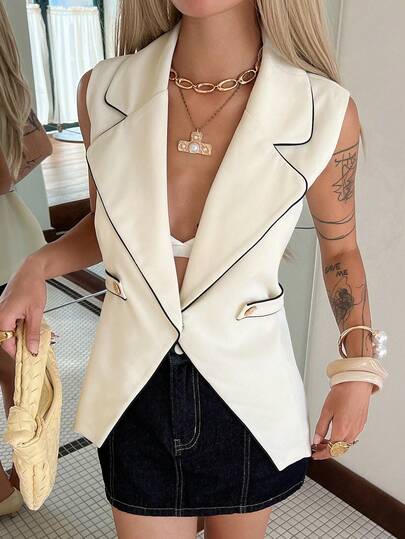 DAZY Women's Elegant Colorblock Patchwork Blazer Vest, Spring/Summer