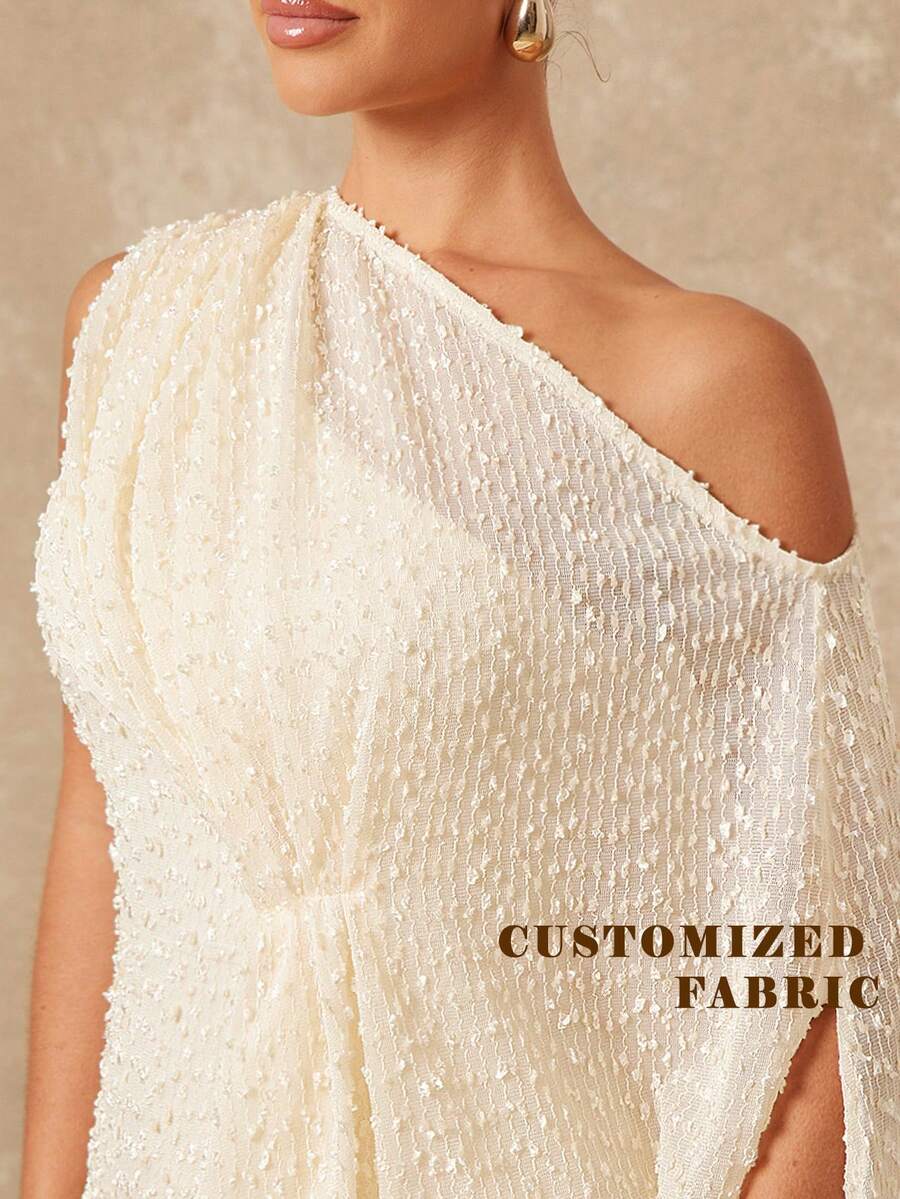 Lumalex 早春3D立体褶皱不对称肩部垂褶泡泡袖修身迷你连衣裙，适合女士度假、生日、婚礼宾客、婚礼派对、夏季假日海滩等场合，尽显奢华格调，低调奢华，适合舞会、聚会、宴会、优雅老派、性感迷人、锐舞派对、音乐节等场合，层次丰富，适合宰牲节派对等场合。