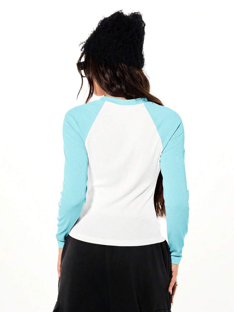 SUMWON WOMEN Raglan Sleeve Graphic Top With Contrast Color