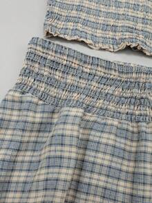 SoleilVie Women's Contrast Lace Blouse And Plaid Mini Skirt 2 Pieces Set - Multicolor - View 4