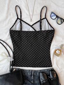 少女黑白波点蕾丝边吊带背心，休闲家居服，轻盈风格 - 黑與白 - 查看 2
