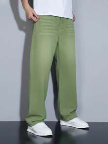 Manfinity Homme Men's Straight Leg Loose Casual Pockets Jeans - Green - View 3